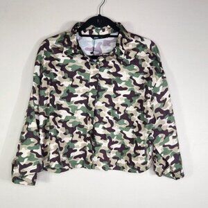 Zara Women's Army Print Button Up Blouse Size L